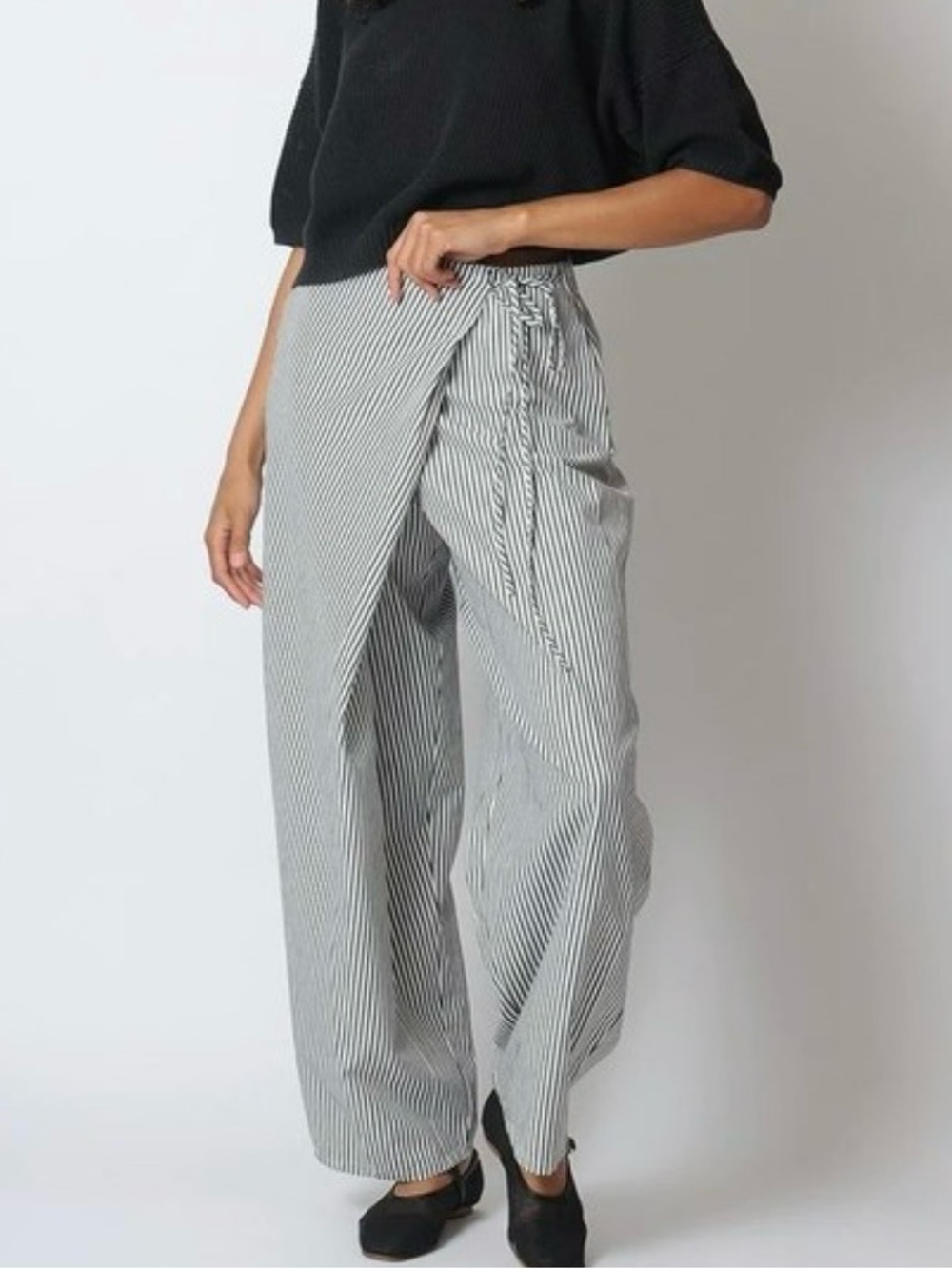 PROCHE Tan Apron Striped Wrap Pants - Size M | Pristine Condition RARE